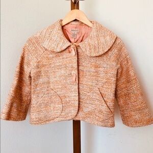Anthropologie Elevenses Orange Tweed Boxy Cropped Blazer Jacket Retro Mod Size 4
